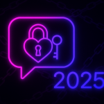 Neon 2025 featured image for BDSM chat rooms blog post on Morphie.com. A glowing pink and purple chat bubble with a heart-shaped lock and key, set against a dark background with subtle chain patterns.