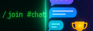 Split image showing the history of IRC: on the left, a vintage green text terminal with /join #chat, and on the right, Morphie’s glowing modern chat bubbles, trophies, and colorful pixel background—symbolizing IRC’s past and Morphie’s future.