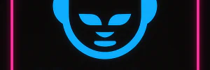 Neon blue Napster logo featuring a cat face with headphones, glowing against a black background with a vibrant pink neon border.