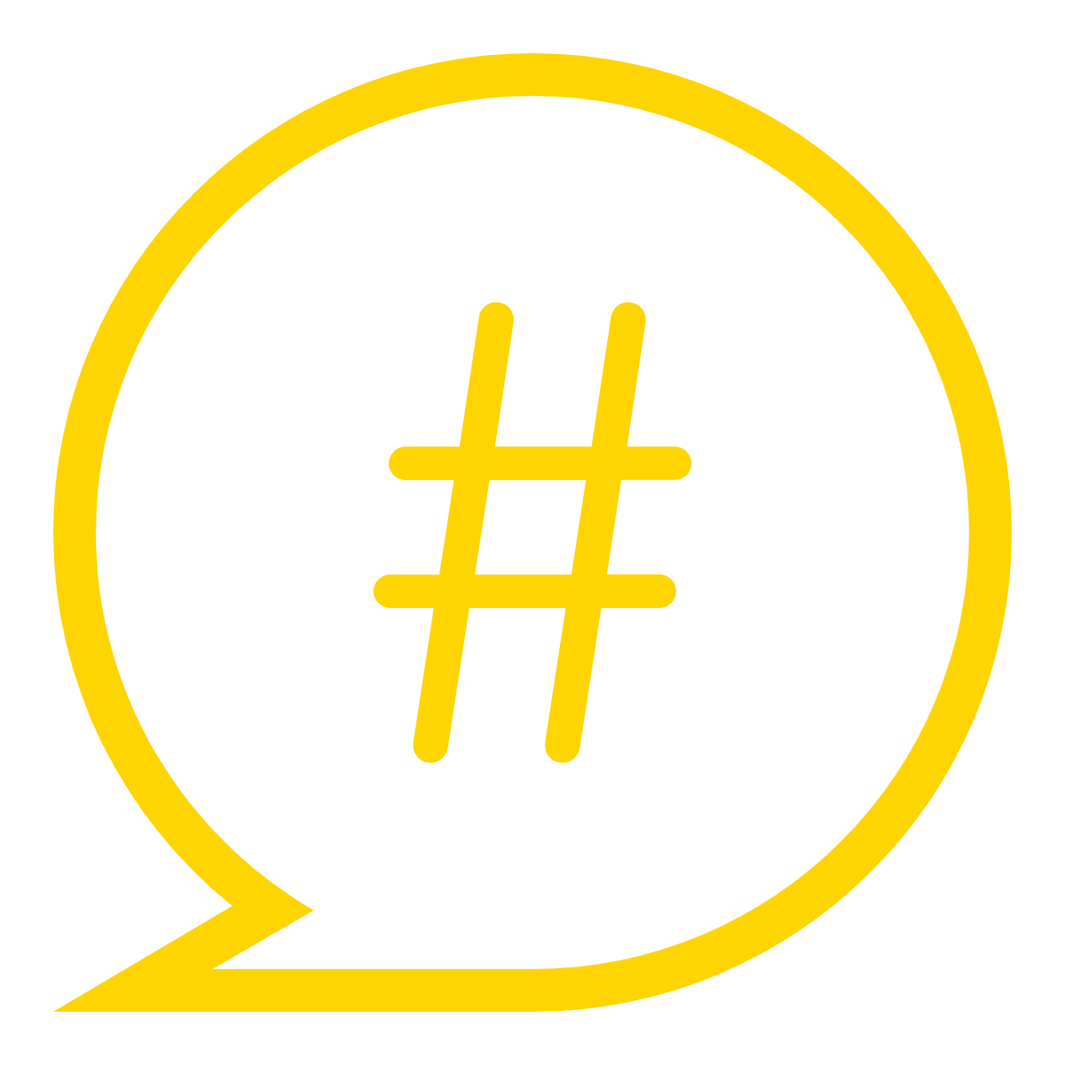 Yellow hashtag inside a chat bubble.