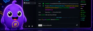 Morphling, the official Morphie mascot, standing beside the Morphie IRC Network web chat interface, highlighting browser-based chat rooms with no downloads or registration required.