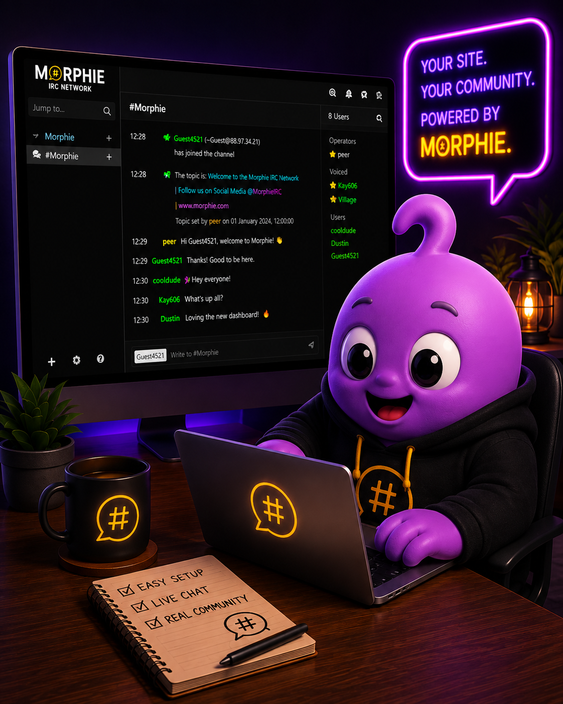Morphling helping a website owner add a Morphie chat room